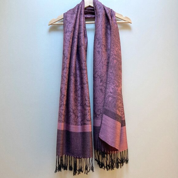 Paisley Scarf with Tassels - Pink/Purple - Picture 6 of 7